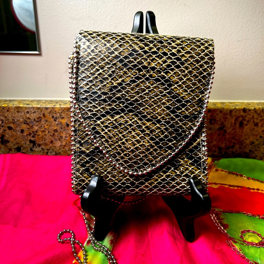 “Leather Rock” Green Snakeskin Mini Crossbody Shoulder Bag Purse